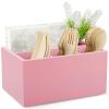 DRASTAR Utensil Holder, Wooden Silverware Caddy, Picnic Cutlery Organizer, Countertop Silverware Holder for Party, Pink view 1