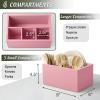DRASTAR Utensil Holder, Wooden Silverware Caddy, Picnic Cutlery Organizer, Countertop Silverware Holder for Party, Pink view 3