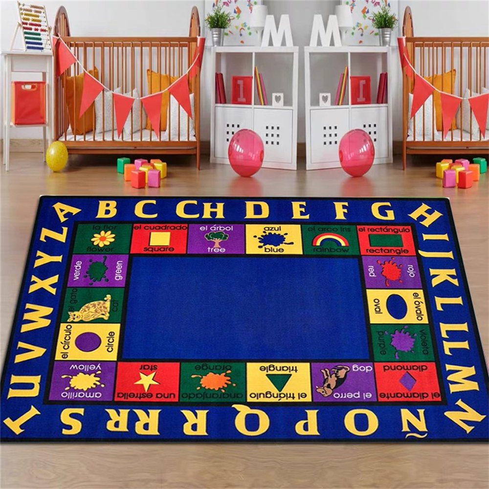 ABC Children's Learning Area Rug, 5x6ftPrimary School Classroom ABC Letters Bilingual Carpet, Children's Reading Carpet, Suitable for Children's Playroom, Classroom, Bedroom and Nursery