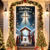 Christmas Cross Door Cover - Nativity Religious Decorations Banner - Begins With Christ Porch Sign Hanging Backdrop for New Year Winter Holiday Party Favor Decor Supplies view 1