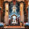 Christmas Cross Door Cover - Nativity Religious Decorations Banner - Begins With Christ Porch Sign Hanging Backdrop for New Year Winter Holiday Party Favor Decor Supplies view 2