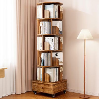 ZLGONRL 360Rotating Bookshelf, Solid Wood Display Corner Bookshelf for Small Space, 5 Tier Kids Bookshelf, Standing Shelves for Bedroom, Living Room, Study Room