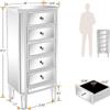 Bonnlo Mirrored Dresser 5 Mirror Drawers, Mirror Chest of Drawers, Glass Dresser Mirror, Glass Chest, Mirrored Nightstand Tall for Bedroom, Living Room, Silver view 2