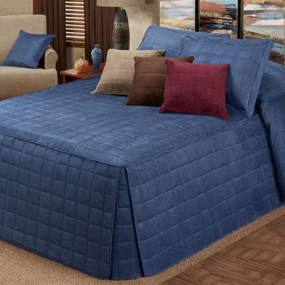 Touch of Class Camden Luxury Bedding | Warm Indigo Color | Grande Fitted Bedspread | Faux Suede Box Quilted Design | Designed 3 Piece Set Includes Full Bedspread and 2 Standard Shams