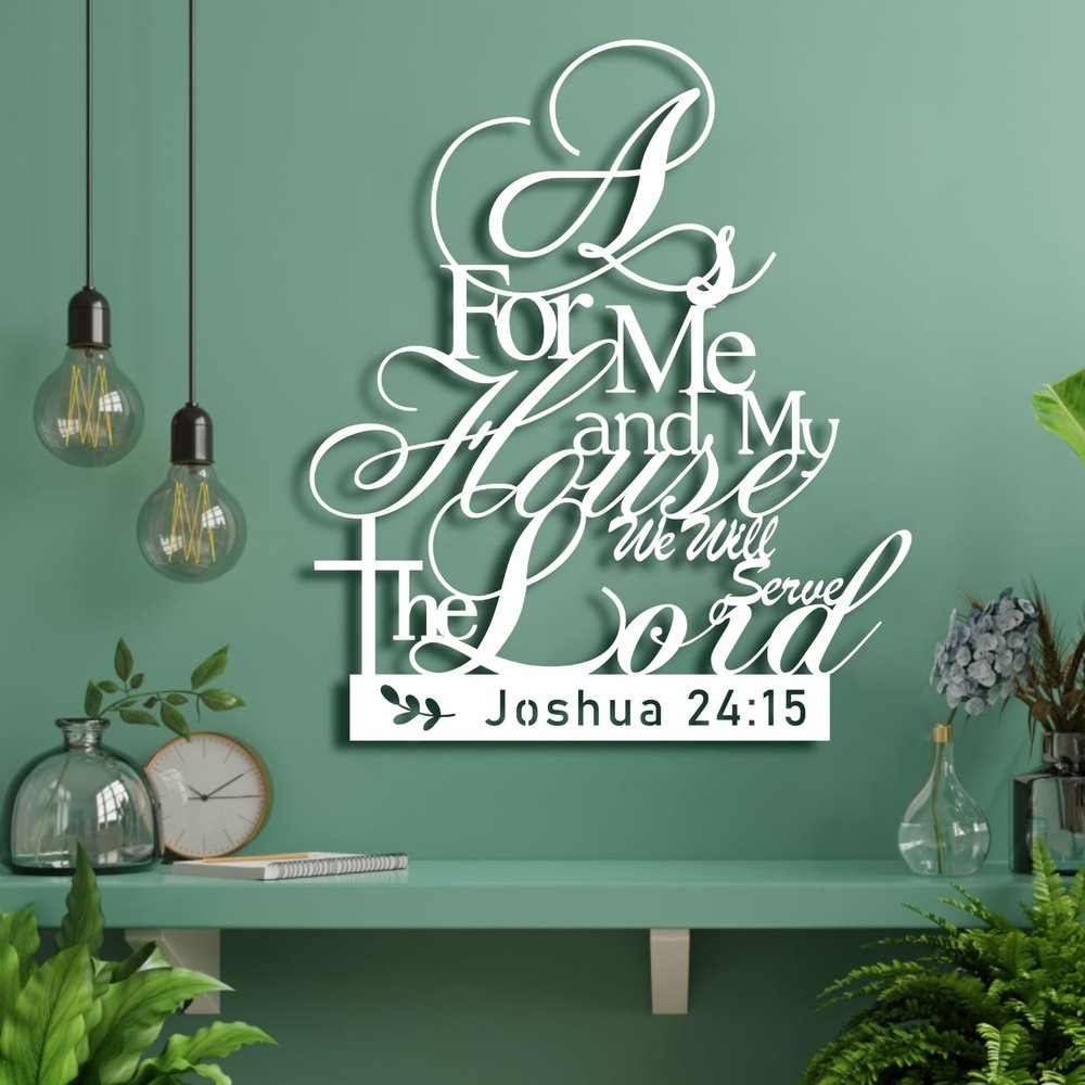 As for Me And My House We Will Serve The Lord Metal Wall Art,Joshua 24:15,Metal Bible Verse Wall Decor,Christian Wall Art,Religious Decor,Gift for Christians (White, 39"W x 45"H / 99 x 115 cm)