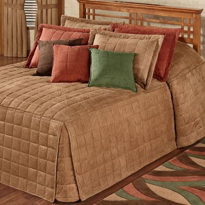 Touch of Class Camden Luxury Bedding | Neutral Camel Color | Grande Fitted Bedspread | Faux Suede Box Quilted Design | Designed 3 Piece Set Includes Queen Bedspread and 2 Standard Shams