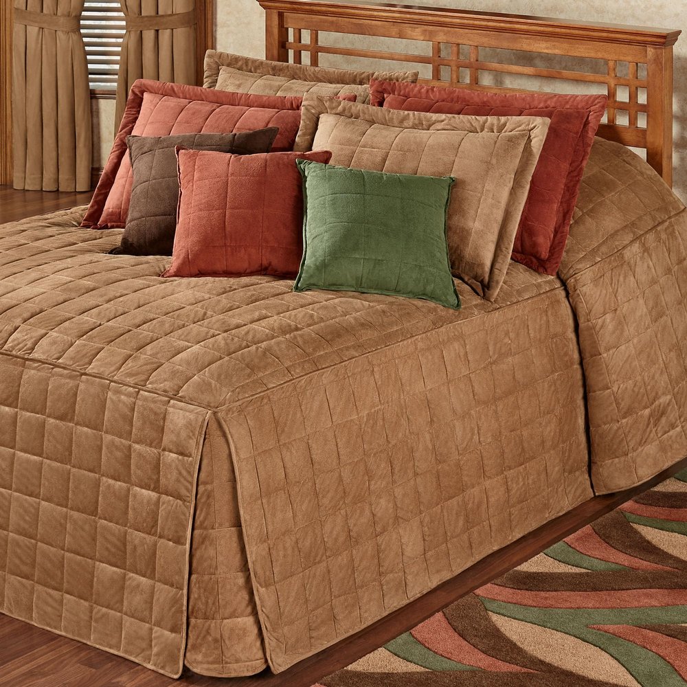 Touch of Class Camden Luxury Bedding | Neutral Camel Color | Grande Fitted Bedspread | Faux Suede Box Quilted Design | Designed 3 Piece Set Includes Queen Bedspread and 2 Standard Shams