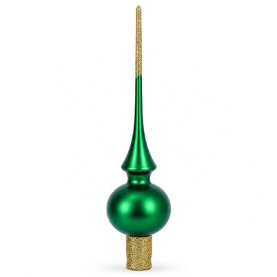 Solid Green with Sparkling Top Glass Christmas Tree Topper 11 Inches