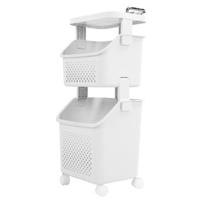 Rolling Laundry Hamper Shelf, Thick Reinforced Storage Basket with 4 Wheels, Stackable Breathable for Home, Kitchen, Bathroom (2 Tier)