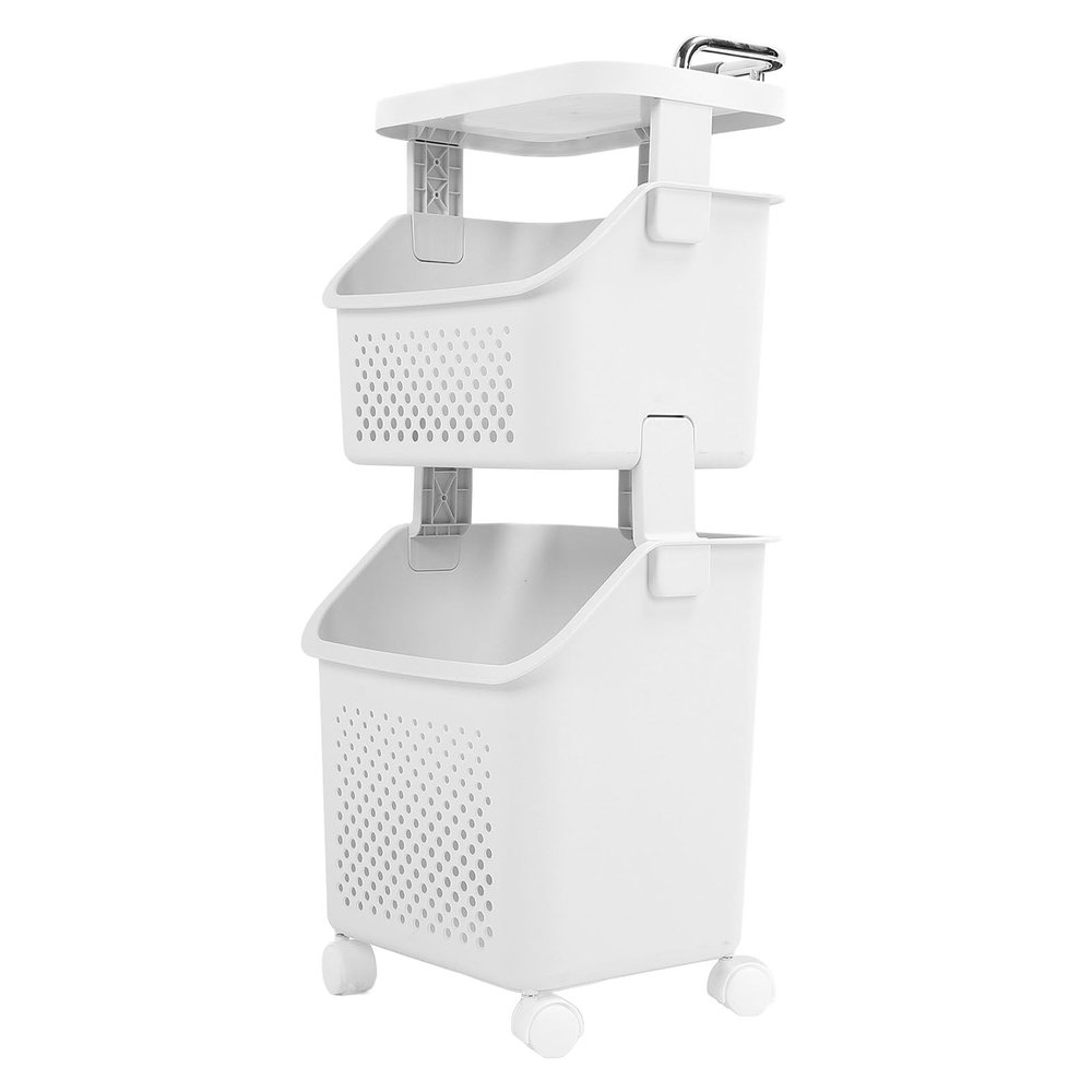 Rolling Laundry Hamper Shelf, Thick Reinforced Storage Basket with 4 Wheels, Stackable Breathable for Home, Kitchen, Bathroom (2 Tier)