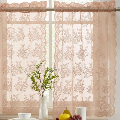 HLC.ME Jolene Floral Cafe Curtain Tiers, 28x36 Inch, Blush Pink, Set of 2