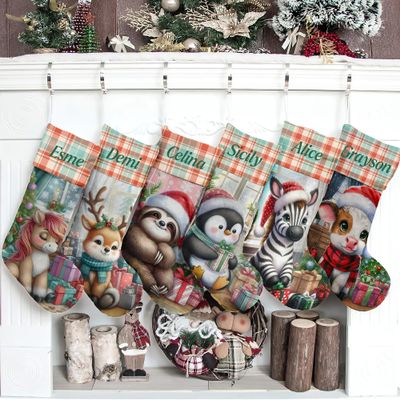 EOYinHas Christmas Stockings with Personalized Name, 13" Christmas Stocking Animal Zebra Xmas Stocking Holiday Christmas Decoration Gifts for Family,1 Pack