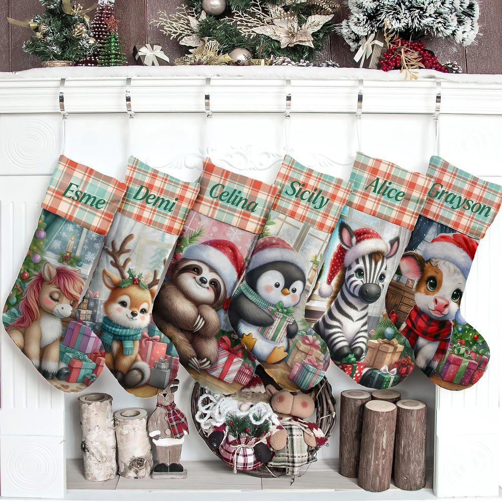 EOYinHas Christmas Stockings with Personalized Name, 13" Christmas Stocking Animal Zebra Xmas Stocking Holiday Christmas Decoration Gifts for Family,1 Pack