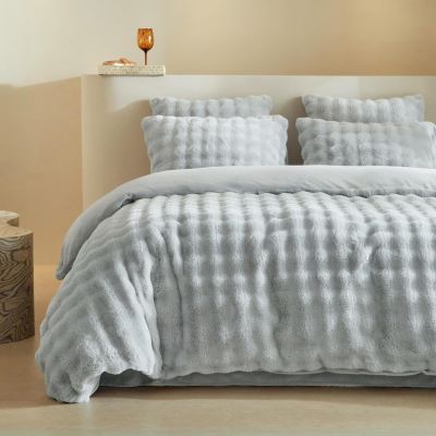 Tokokimo Fluffy Duvet Cover Set King Size, Faux Fur Duvet Cover Set Soft Reversible Bedding Set, Grey Comforter Cover with 2 Pillow Cases, All Season Fuzzy Comforter Cover Set