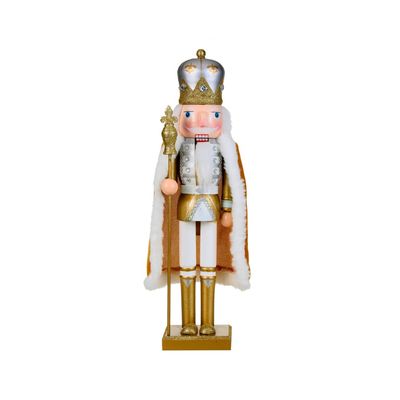 15 Inch Traditional Wooden Nutcracker Soldier Figures, Festive Christmas Decor for Home Shelves Tables Countertop Fireplace and Gift (Red Cape & Staff)