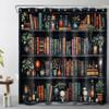 LB Retro Bookshelf Shower Curtain Witchy Magical Books Gothic Skull Shower Curtain Set with Hooks Green Plant on Shelf Waterproof Washable Fabric Shower Curtains for Bathroom Decorative,72x72 inch view 1