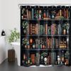 LB Retro Bookshelf Shower Curtain Witchy Magical Books Gothic Skull Shower Curtain Set with Hooks Green Plant on Shelf Waterproof Washable Fabric Shower Curtains for Bathroom Decorative,72x72 inch view 2
