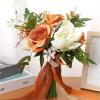 MOZX Artificial Flower Bouquet,Wedding Bouquets,Rustic Autumn Wedding Bouquet Bride Bridesmaid Wedding Bouquet Orange Rose Bouquet view 2