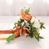 MOZX Artificial Flower Bouquet,Wedding Bouquets,Rustic Autumn Wedding Bouquet Bride Bridesmaid Wedding Bouquet Orange Rose Bouquet view 3