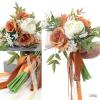 MOZX Artificial Flower Bouquet,Wedding Bouquets,Rustic Autumn Wedding Bouquet Bride Bridesmaid Wedding Bouquet Orange Rose Bouquet view 4