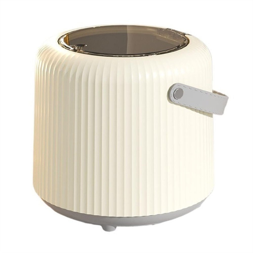Bathroom trash can Small Desktop Trash Can with Press Type Lid, Round Countertop Wastebasket with Inner Bucket and Handle for Coffee Table, Nightstand, Vanity Top Kitchen Trash Can(Cream White)