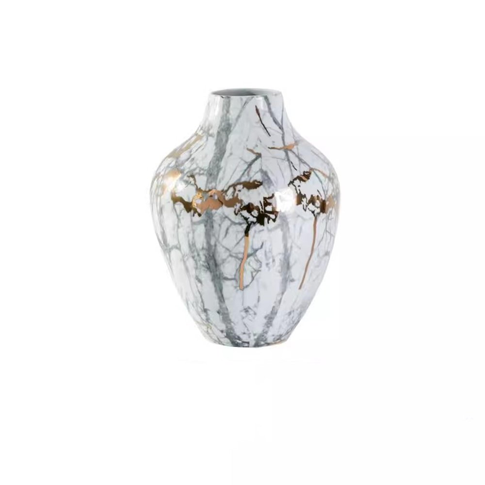AEYSD-456 Vase New Chinese Style Marble Patterned Ceramic Vase Ornaments Living Room Foyer TV Cabinet Flower Ware Decorative Vase(Large)
