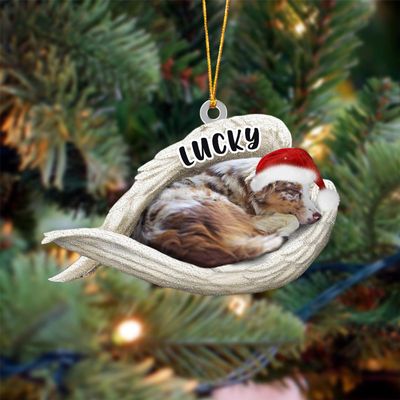 Australian Shepherd Sleeping Angel Christmas Flat Acrylic Ornament - Memorial Gift, Custom Name, Personalized Tree Decor for Dog Lovers