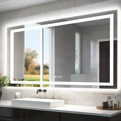 EchosLife 55"x30" LED Bathroom Mirrors for Wall, Front and Backlit Mirror, Anti-Fog Vanity Mirror with Lights, Stepless 3 Colors Dimmable Lighted Mirror(Horizontal/Vertical)