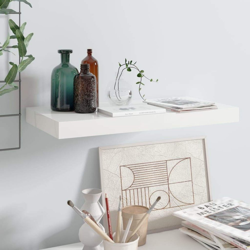 GROSERY Floating Wall Shelf High Gloss White 19.7"x9.1"x1.5" MDF, Home Dcor Products, Dcor Accents