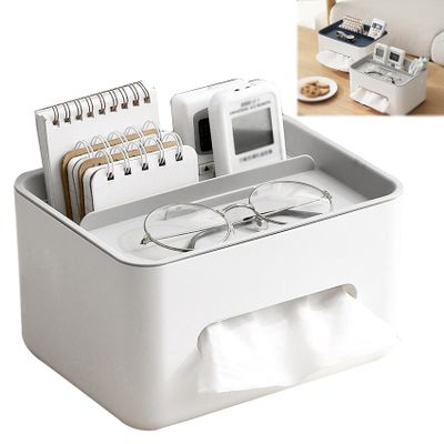 Multifunctional Tissue Box, Multifunctional Tissue Storage Box Cover With Phone Holder, Multifunctional Tissue Box Holder, Multifunctional Tissue Box Organizer, Tissue Box Cover (Grey)