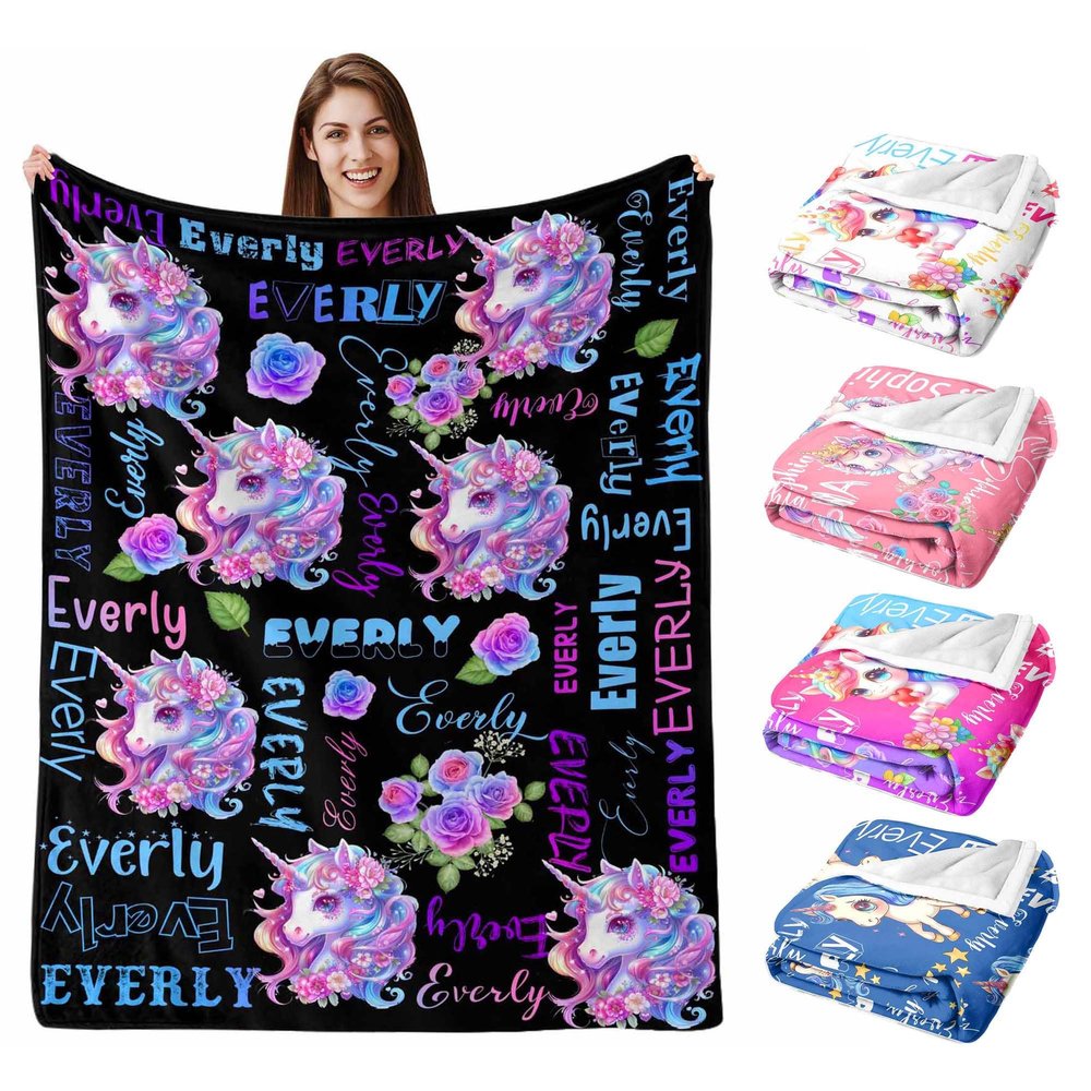FUNAO Custom Baby Blanket with Name Personalized Blanket for Baby Girls Boys Purple Flower Customized Kids Blankets Throw Christmas Birthday Newborns Anniversary for Adult Women Men