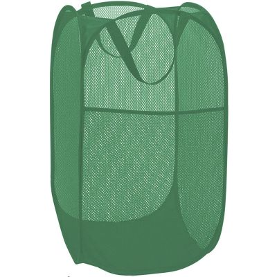 BATTOO Deluxe Strong Mesh Pop up Laundry Hamper Basket with Side Pocket for Laundry Room, Bathroom, Kids Room, College Dorm or Travel Green