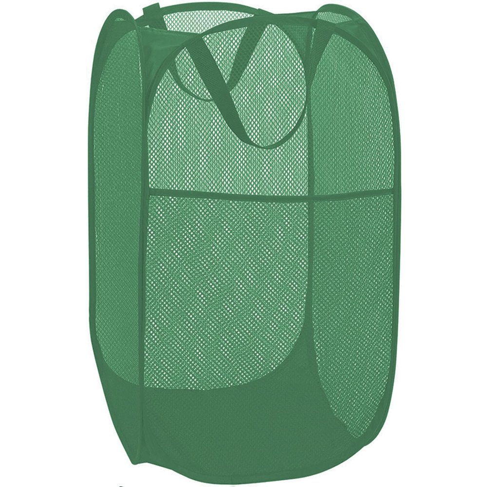 BATTOO Deluxe Strong Mesh Pop up Laundry Hamper Basket with Side Pocket for Laundry Room, Bathroom, Kids Room, College Dorm or Travel Green