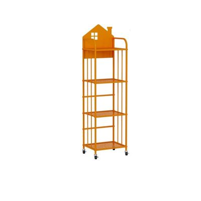 Bustards Bookshelf Simple Removable Iron Bookshelf with Wheels for Reading Area, Bag Storage Rack, Floor-Standing Picture Book Storage Bookcase Big Bookshelf(Orange,L)