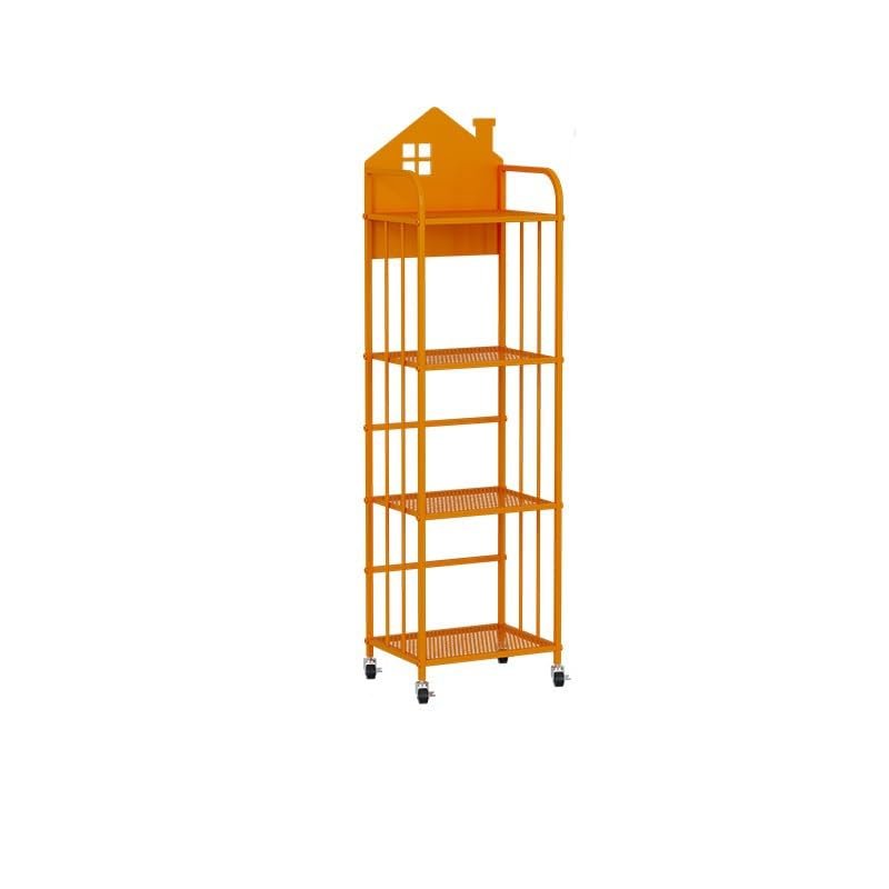 Bustards Bookshelf Simple Removable Iron Bookshelf with Wheels for Reading Area, Bag Storage Rack, Floor-Standing Picture Book Storage Bookcase Big Bookshelf(Orange,L)