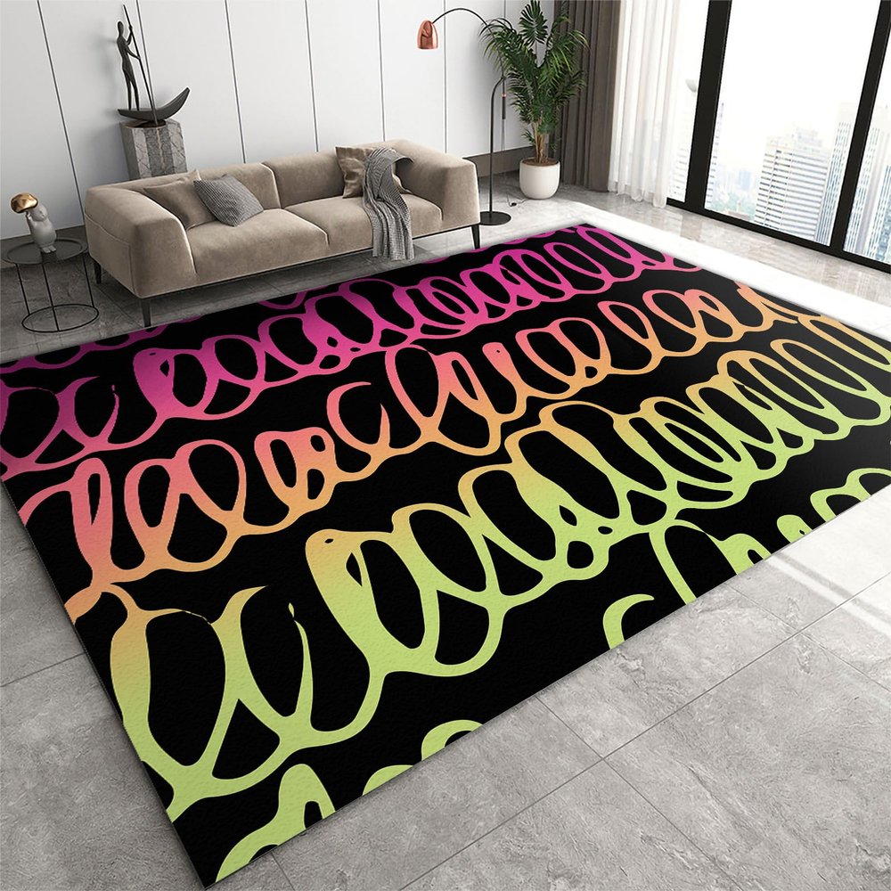 2x4 Runner Rug Neon Gradient Lines Rugs for Entryway, Irregular Personalized Text Washable Kitchen Rugs Soft Non Slip Anti Fatigue for Sink Laundry Indoor Hallways