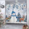 Eucalyptus Retro Farmhouse Deer Shower Curtain Set, 72"x72", Winter Snowman Blue, Snowflake Xmas, Washable Fabric, Waterproof Bathroom Decor view 4
