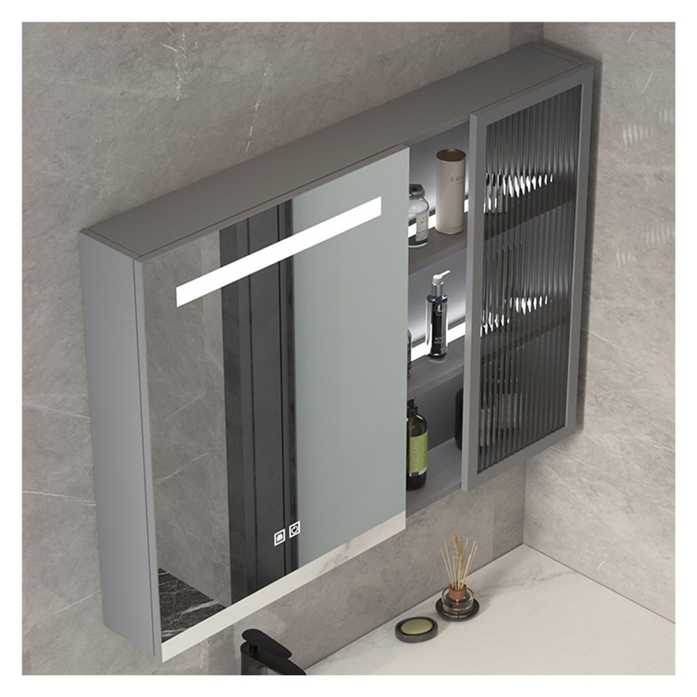 HXFAAFXH Medicine Cabinet with Lights,Bathroom Wall Cabinet with Shelf,Medicine Cabinet Organizer with Defogger,Aluminum Frame Bathroom Mirror Wall Mounted Medicine Cabinet(Gray,95x68x13cm)