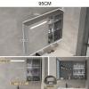 HXFAAFXH Medicine Cabinet with Lights,Bathroom Wall Cabinet with Shelf,Medicine Cabinet Organizer with Defogger,Aluminum Frame Bathroom Mirror Wall Mounted Medicine Cabinet(Gray,95x68x13cm) view 2