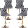 Swivel Counter Height Bar Stools Set of 4, Gray Kitchen Island Barstools, Velvet Adjustable Bar Height Stool Chairs, Tufted Back, Gold Metal Base, Sillas para Barra de Cocina (Grey, Velvet, 4 Pcs) view 1