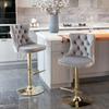 Swivel Counter Height Bar Stools Set of 4, Gray Kitchen Island Barstools, Velvet Adjustable Bar Height Stool Chairs, Tufted Back, Gold Metal Base, Sillas para Barra de Cocina (Grey, Velvet, 4 Pcs) view 2