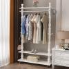 Yclty Wooden Clothes Shoe Rack Coat Stand, Garment Hanging Rail On Wheels, Heavy Duty Bedroom Garment Rack with 3 Shelves and Hooks for Coats Hats Scarf Jacket Dresses(White,120cm) view 1