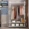 Yclty Wooden Clothes Shoe Rack Coat Stand, Garment Hanging Rail On Wheels, Heavy Duty Bedroom Garment Rack with 3 Shelves and Hooks for Coats Hats Scarf Jacket Dresses(White,120cm) view 4