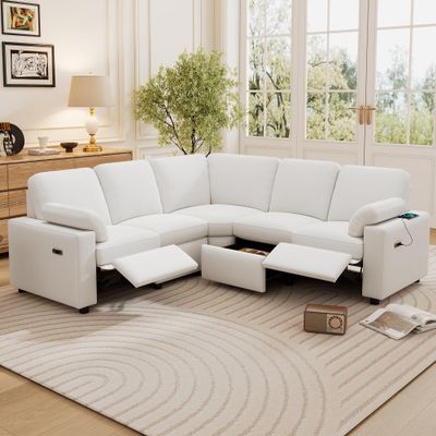 Hlcodca Modular Sectional Sofa Couch with Power Recliner Chair for Living Room, Convertible L- Shaped Sofa Couch with USB Charge Ports and Two Storage Drawers, for Home Office Theater (Beige-ss)