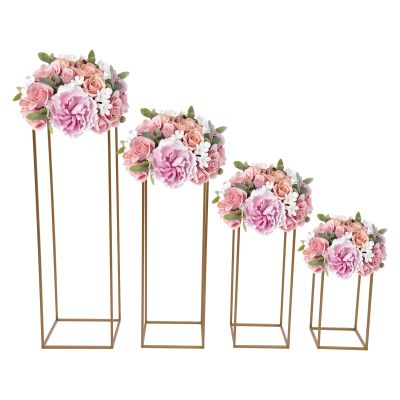 Eleeferri 4pcs Metal Flower Stand for Table Centerpiece, Wedding Centerpieces Gold Vases, 16nch/234nch/31inch/39inch Geometric Flower Display Rack Metal Vase Column Stand Vases for Party Decorations