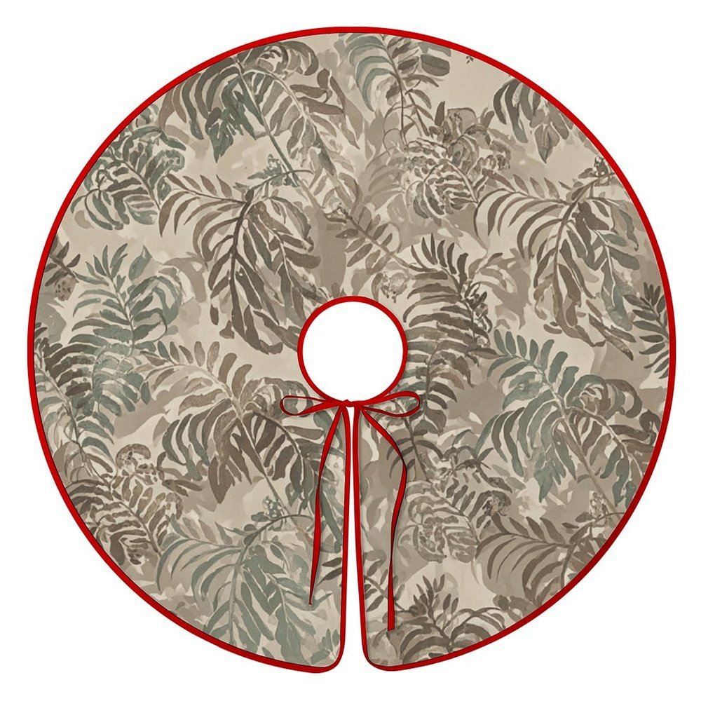 Christmas Tree Skirt 48 Inches Christmas Tree Mat Fern Pattern Tree Skirt Double-Sided Christmas Decor Xmas Tree Skirt Christmas Tree Decoration Mat for New Year