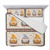 Quilt Set Full,Fall Thanksgiving Plants Gnome Summer Bedding Sets Lightweight Soft Bedspread Coverlet Set,Watercolor Maple Leaf Pumpkin on Boho Stripes 3 Pieces Bedding Set(1 Quilt, 2 Pillow Shams) view 1
