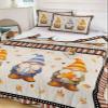 Quilt Set Full,Fall Thanksgiving Plants Gnome Summer Bedding Sets Lightweight Soft Bedspread Coverlet Set,Watercolor Maple Leaf Pumpkin on Boho Stripes 3 Pieces Bedding Set(1 Quilt, 2 Pillow Shams) view 2
