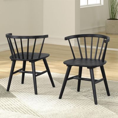 Furniture of America Aberma Mid-Century Modern Solid Wood Side Chairs Set of 2 with Spindle Back and Molded Seats, Shaker Legs Accent Seating for Dining Room, Home Kitchen, Black