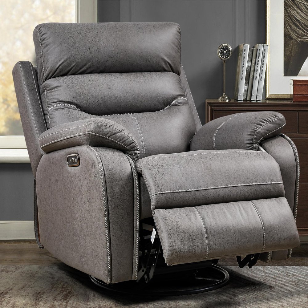 AYUYK Dual OKIN MotorRocking and 240-Degree Swivel Single Sofa Recliner with Unlimited Positions, with Power Headrest Function,Multi-Scene Applicable (Gray)
